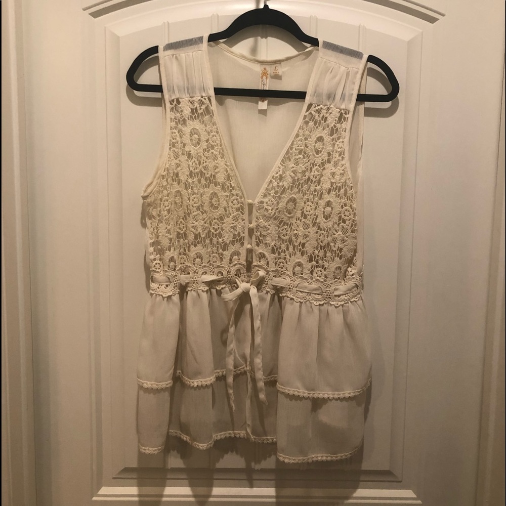 ADIVA Boho Sheer knit crochet 3 button tie top